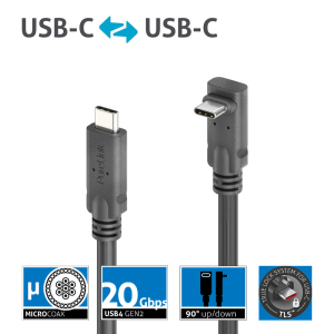 PureLink Purelnstall MicroX4 PI6610-020 mikro-koaksjalny kabel USB-C / USB-C 90° USB4 Gen2x2 20Gbps 240W E-marker Alt-mode 2,0m