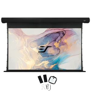 Elite Screens Saker Tab Tension SKT120UHW-E10 MaxWhite FG, pow. robocza 266 x 149cm, 16:9, czarny top 25cm, 16:9, czarna kaseta ekran elektryczny z napinaczami